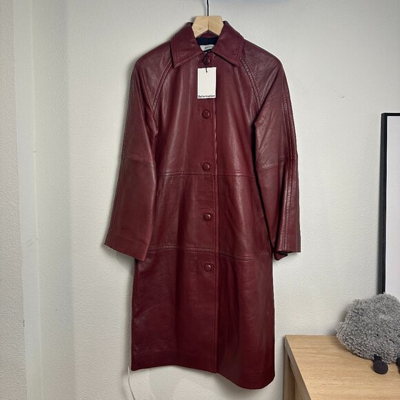 NWT Reformation Veda Beck Red Leather Trench, size XXS - Picture 2 of 8